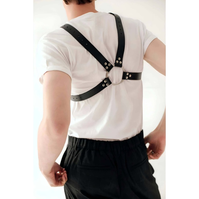 Şık Zincir Detaylı Deri Erkek Göğüs Harness