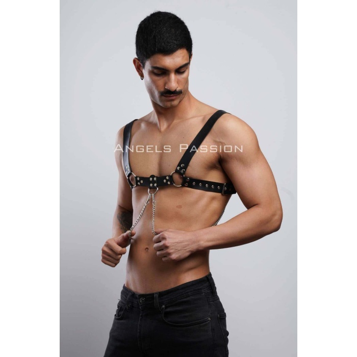 Erkek Gömlek Kemeri Zincirli Göğüs Harness Partywear Clubwear