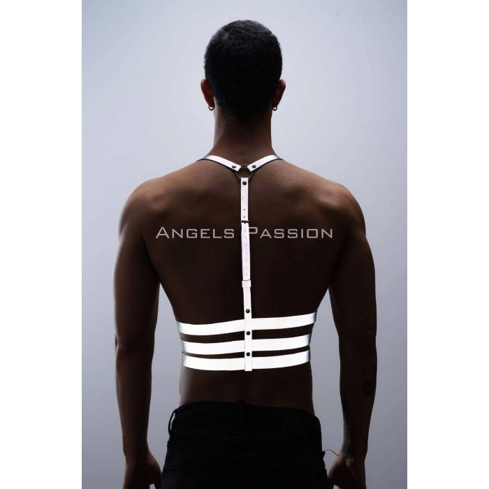 Reflektörlü Karanlıkta Parlayan Erkek Göğüs Harness Parti Aksesuar Clubwear