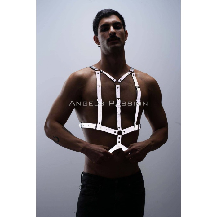 Reflektörlü Karanlıkta Parlayan Göğüs Harness Clubwear Tarz Erkek Vücut Aksesuar