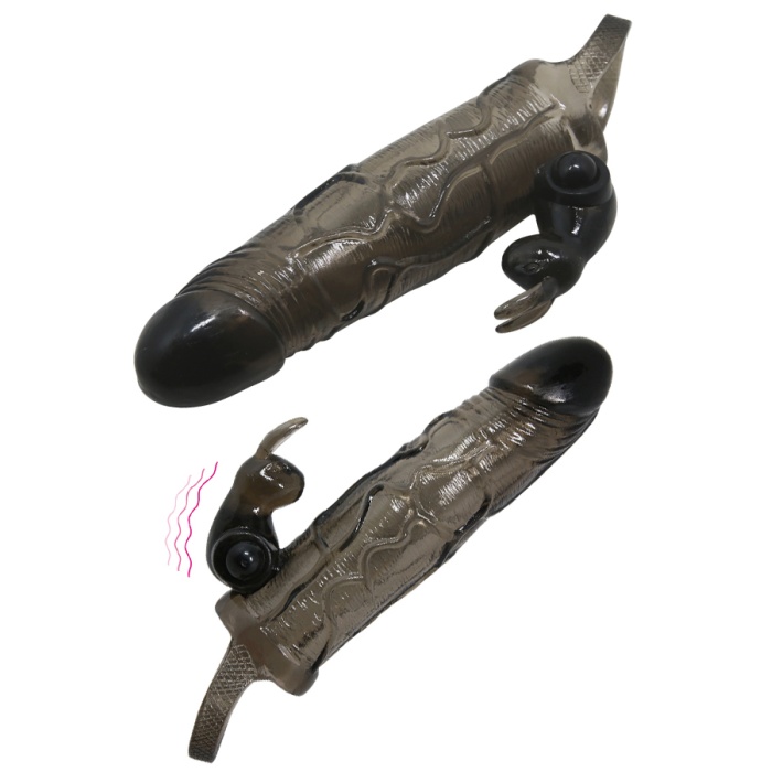 Klitoris Uyarıcılı Siyah Penis Kılıfı