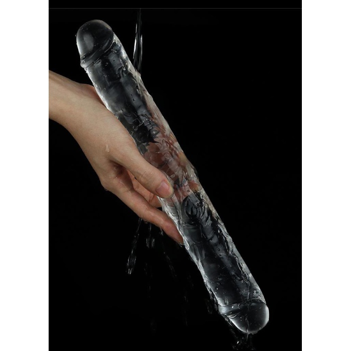 Çift Taraflı Et Dokusunda Slikon Jel Şeffaf Dildo