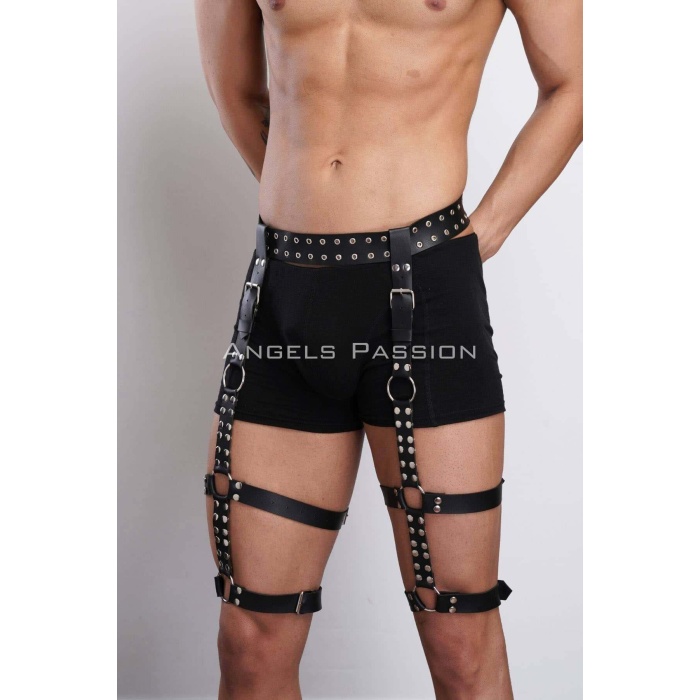 Perçin Detaylı Şık Erkek Jartiyer Harness
