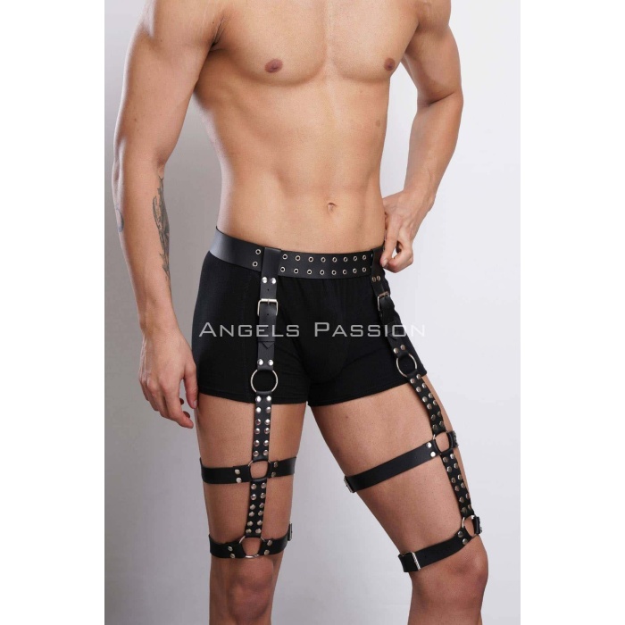 Perçin Detaylı Şık Erkek Jartiyer Harness