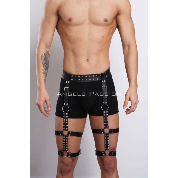 Perçin Detaylı Şık Erkek Jartiyer Harness