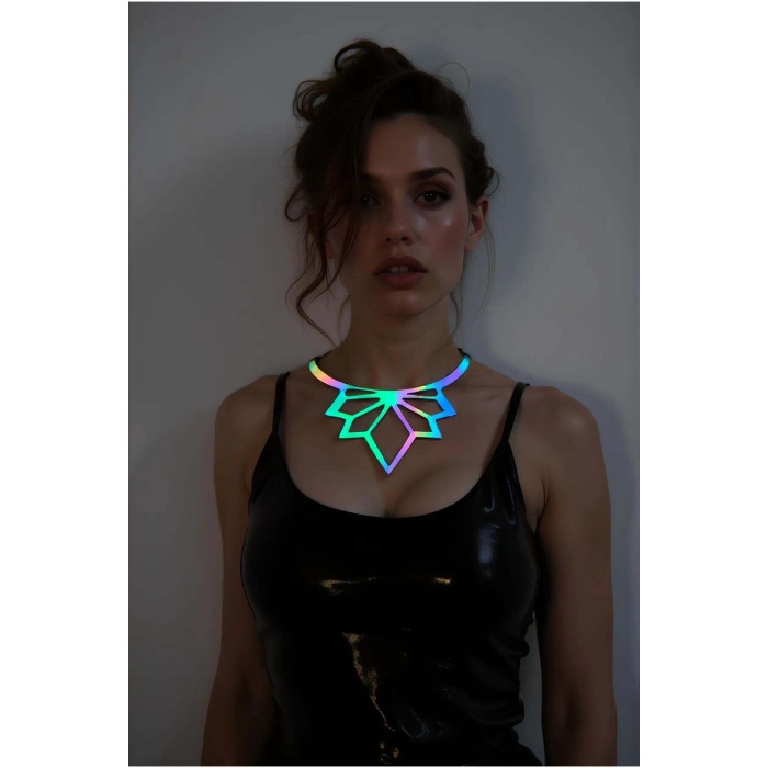 Rainbow Reflektörlü Lotus Choker Kolye, Şık Lazer Kesim Kolye - APFT1416
