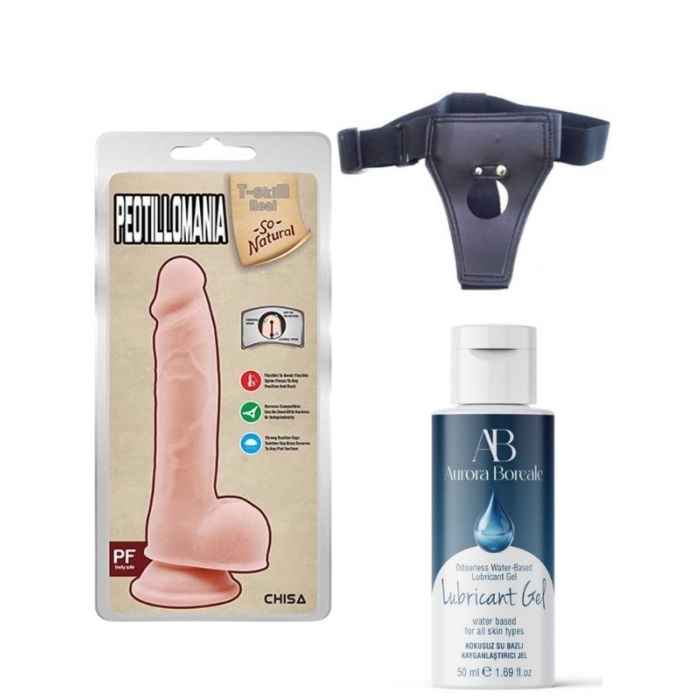Belden Bağlamalı Kayganlaştırıcı Set Peotillomania 19.5cm Gerçekçi Dildo