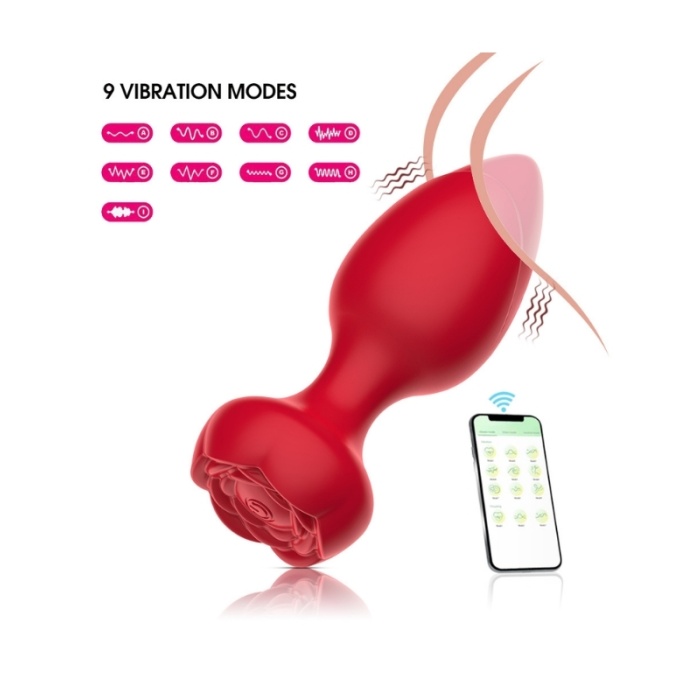 Censan Telefon Kontrollü Full Covered Rubber Rose Anal Plug – Siyah