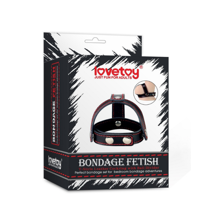 Censan Bondage Fetish T-Style Leather Cockring With Ball Divider