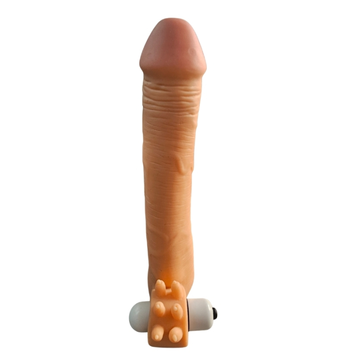 Gerçekçi Penis Kılıfı Et Dokusunda Titreşimli Testis Geçmeli 20 cm
