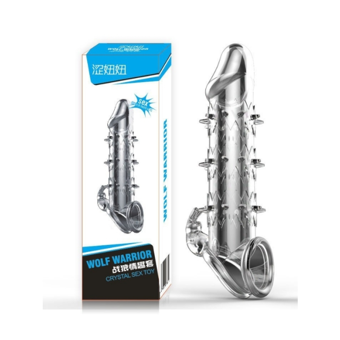 Censan Wolf Warrior Crystal Şeffaf Dokulu Penis Kılıfı – Esnek TPE Malzeme, Gerçekçi His, 13.8 cm