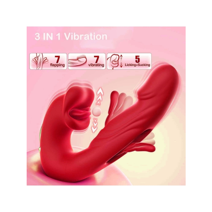 Censan 3’ü 1 Arada G Noktası ve Klitoris Vibratörü – Dil ve Emme Fonksiyonlu, Su Geçirmez Silikon Stimülatör (Kırmızı)