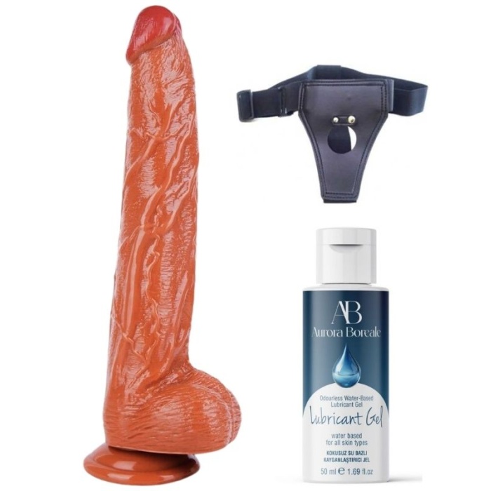 Censan Belden Bağlamalı Kayganlaştırıcı Set Noctis 32cm Melez Dildo No:6