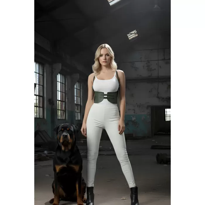 Haki Renk Kalın Kadın Kemeri, Deri Kemer Harness - APFT605