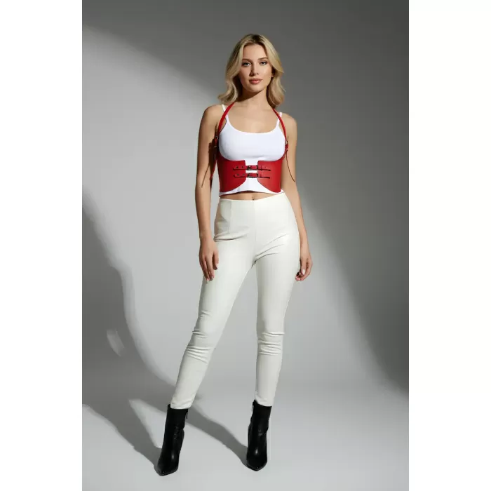 Kırmızı Renk Kalın Kadın Kemeri, Elbise Kemeri, Şık Deri Kemer, Deri Kemer Harness - APFT605