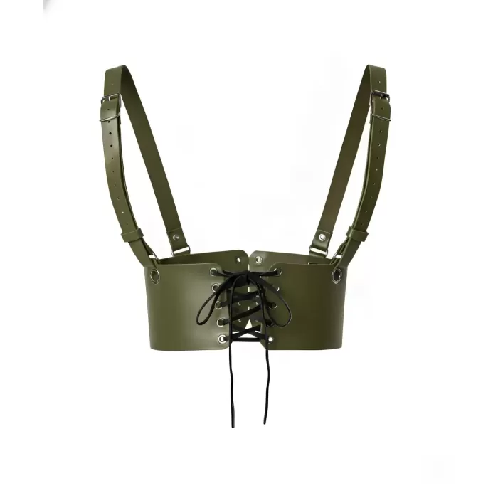 Haki Deri Kadın Elbise Kemeri, Omuzdan Askılı Elbise Kemeri - APFT1429