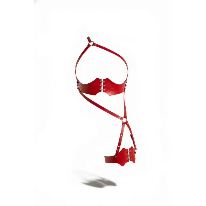 Kırmızı Jartiyer Harness Deri Korse Detaylı Vücut Bağlaması - APFT1372