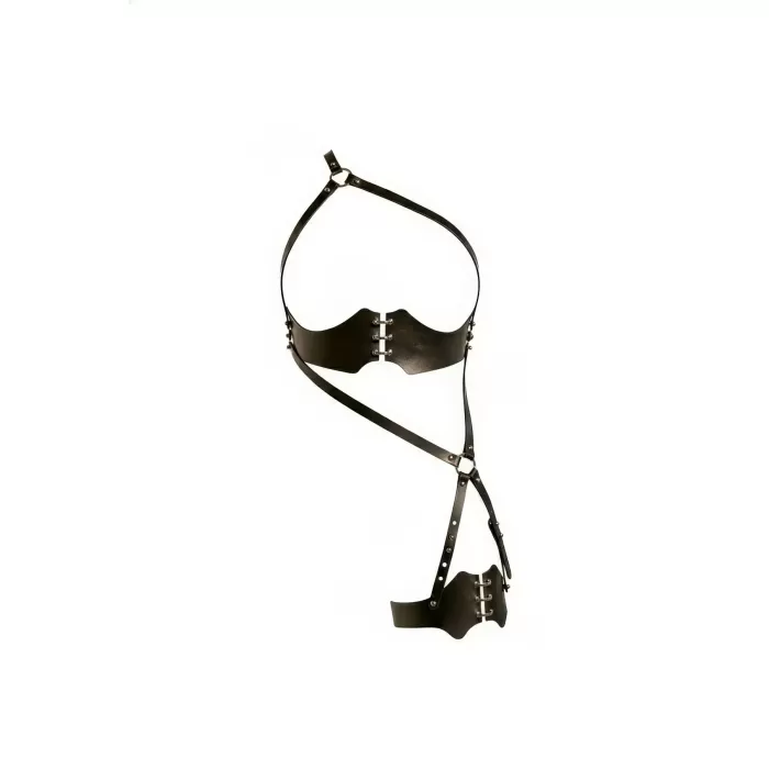 Siyah Jartiyer Harness Deri Zımba Detaylı Vücut Aksesuarı - APFT1372