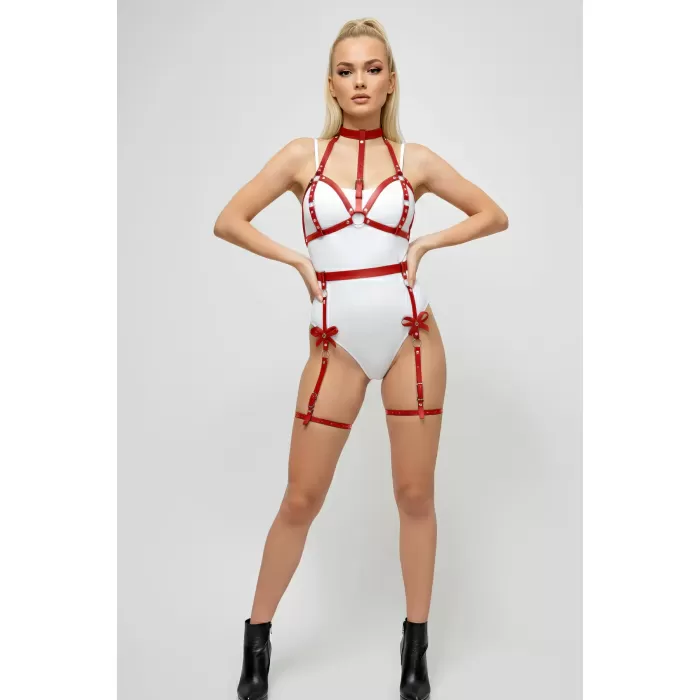 Kırmızı Jartiyer Harness Metal Halkalı Zımba Detaylı - APFT310