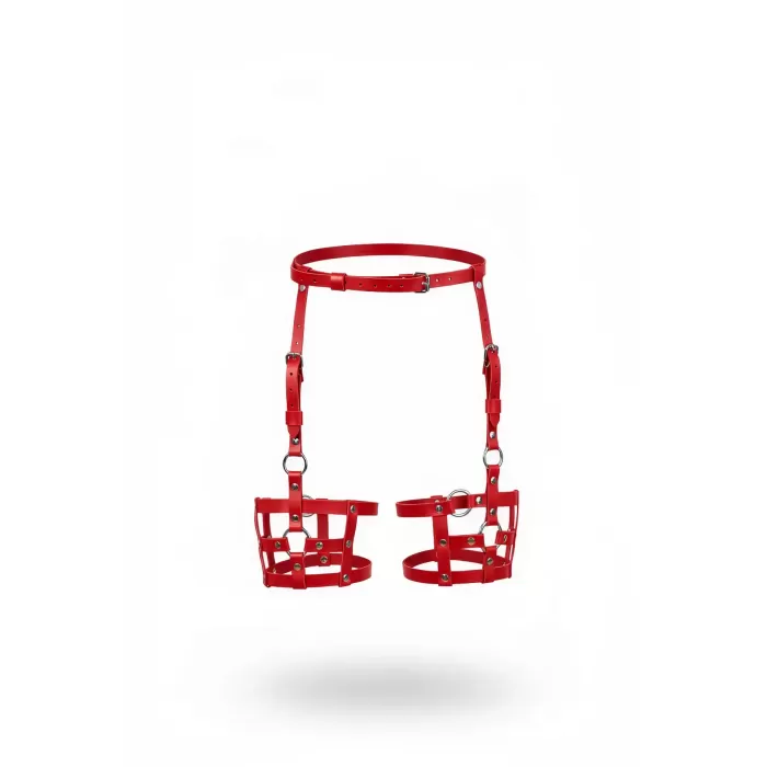 Kırmızı Jartiyer Harness Deri Kafesli Ayarlanabilir Vücut Aksesuarı - APFT449