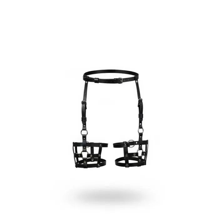 Siyah Jartiyer Harness Deri Bacak Kafes Detaylı - APFT449