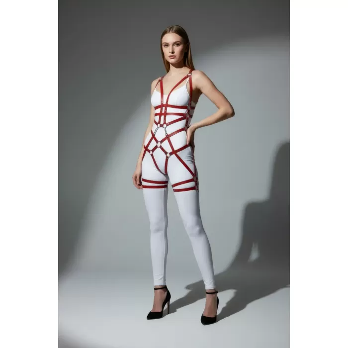 Kırmızı Jartiyer Harness Suni Deri Metal Halka Detaylı - APFT502