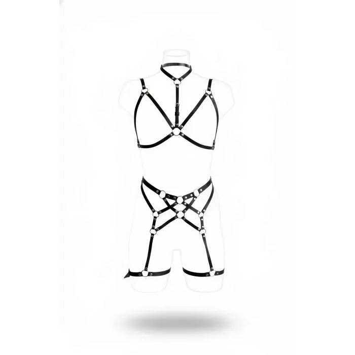 Siyah Jartiyer Harness Deri Halkalı Vücut Takımı - APFT507