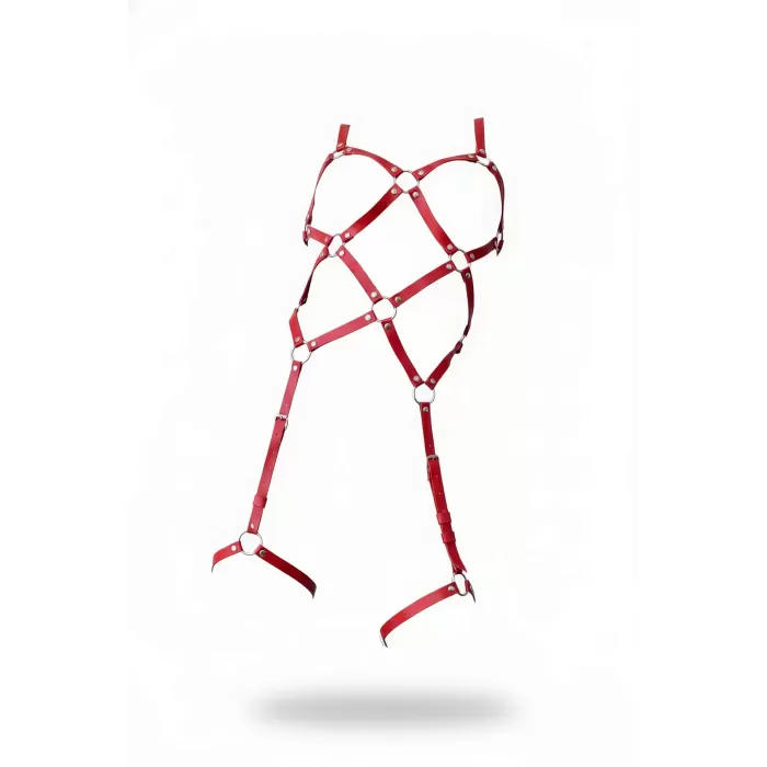 Kırmızı Jartiyer Harness Deri Kafes Yapılı Halka Detaylı - APFT508