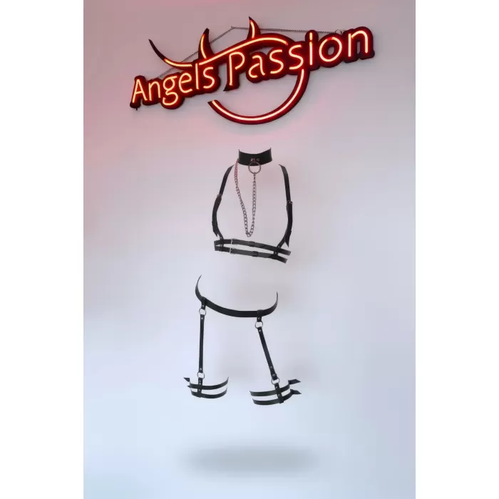 Siyah Jartiyer Harness Zincir Detaylı Gerdanlık Yaka Seti - APFT516