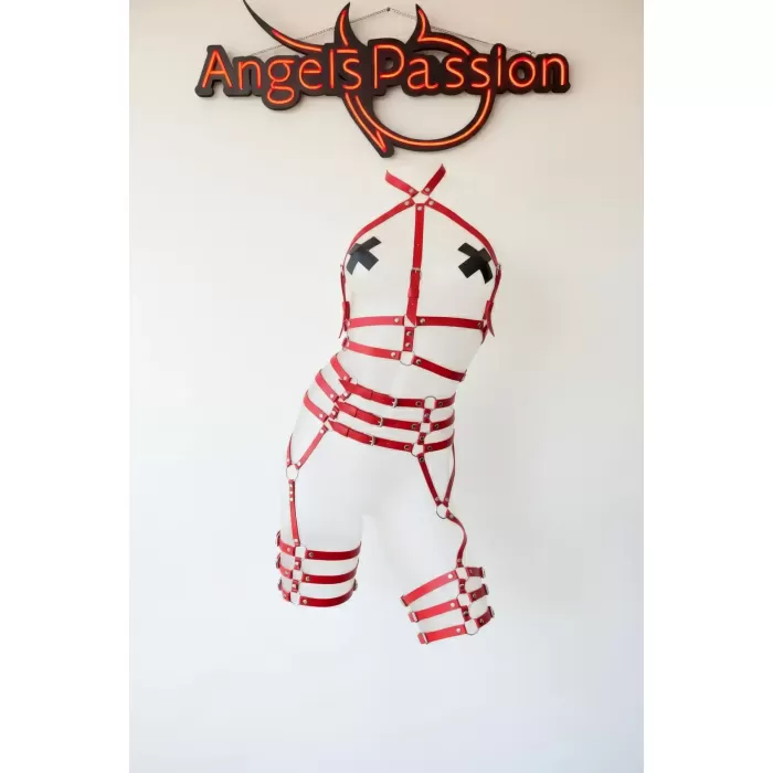 Kırmızı Jartiyer Harness Tüm Vücut Deri Tokalı - APFT524