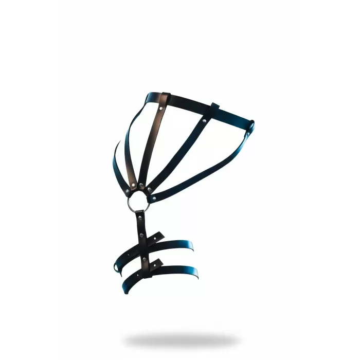 Siyah Jartiyer Harness Deri Metal Halka Detaylı Vücut Aksesuarı - APFT595