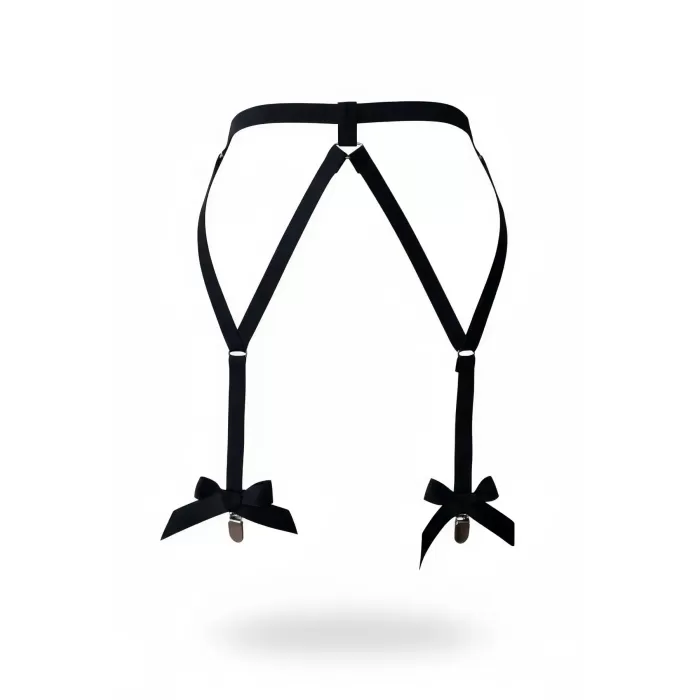 Siyah Jartiyer Harness Fiyonk Detaylı Klipsli Bacak Aksesuarı - APFT68