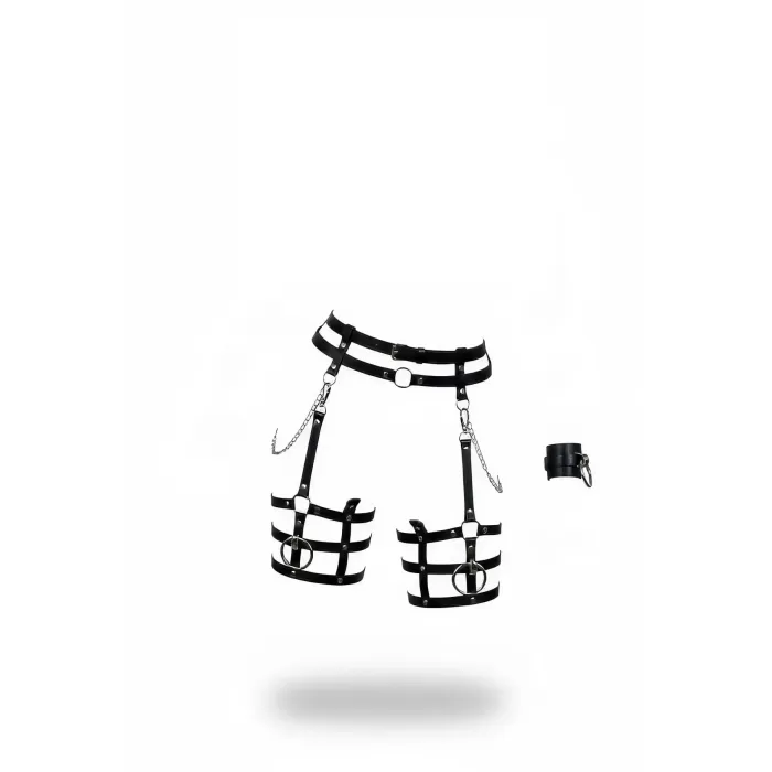 Siyah Jartiyer Harness Deri Zincir Detaylı Bel Bacak Aksesuarı - APFT699
