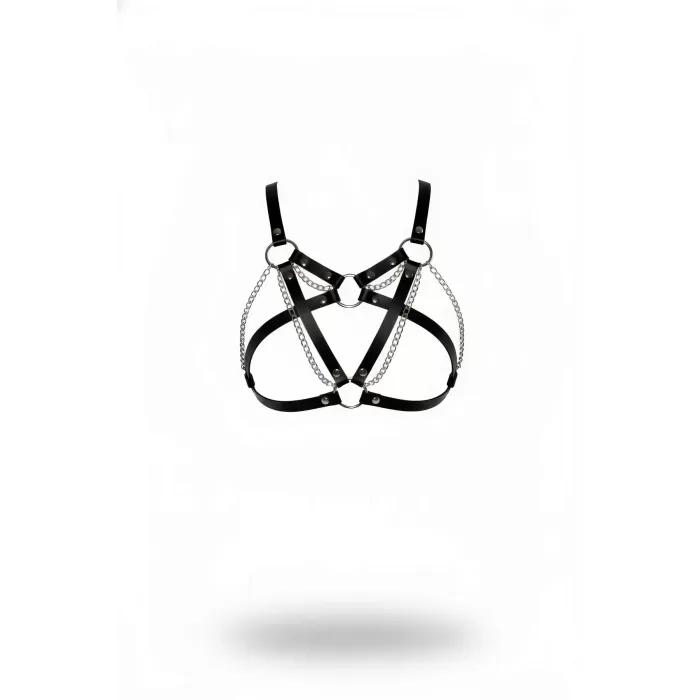 Siyah Kadın Kemer Zincir Detaylı Deri Vücut Aksesuarı - APFT741