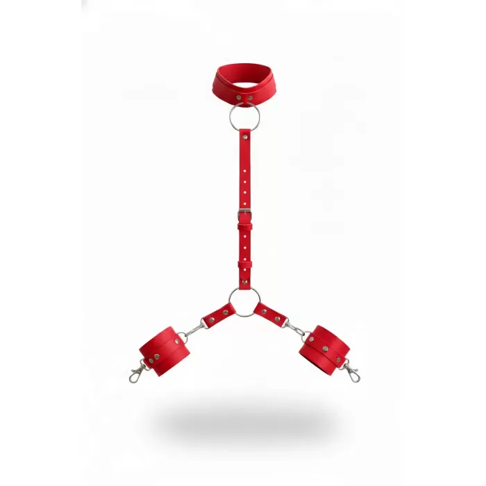 Kırmızı Kırbaç - Kelepçe Deri Boyun Tasmalı Bağlama Seti - APFT743