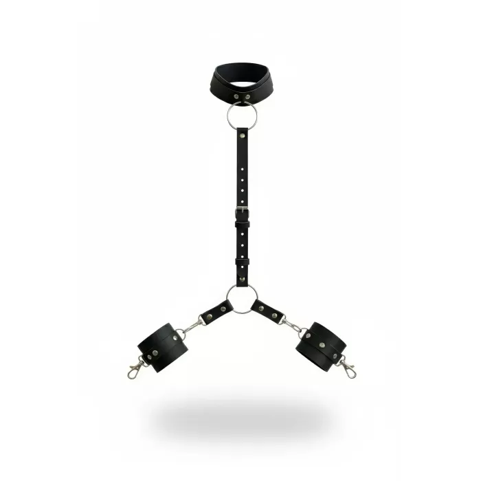 Siyah Kırbaç - Kelepçe Deri Yaka Ve Bilek Kelepçesi Seti - APFT743