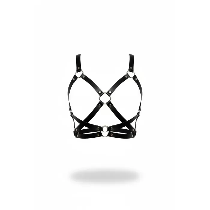 Siyah Kadın Kemer Suni Deri Çapraz Halka Detaylı Vücut Aksesuarı - APFT816