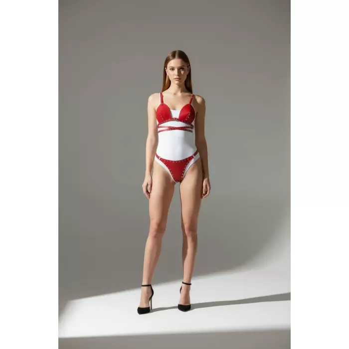 Kırmızı Harness Takım Deri Zımba Detaylı - APFT849