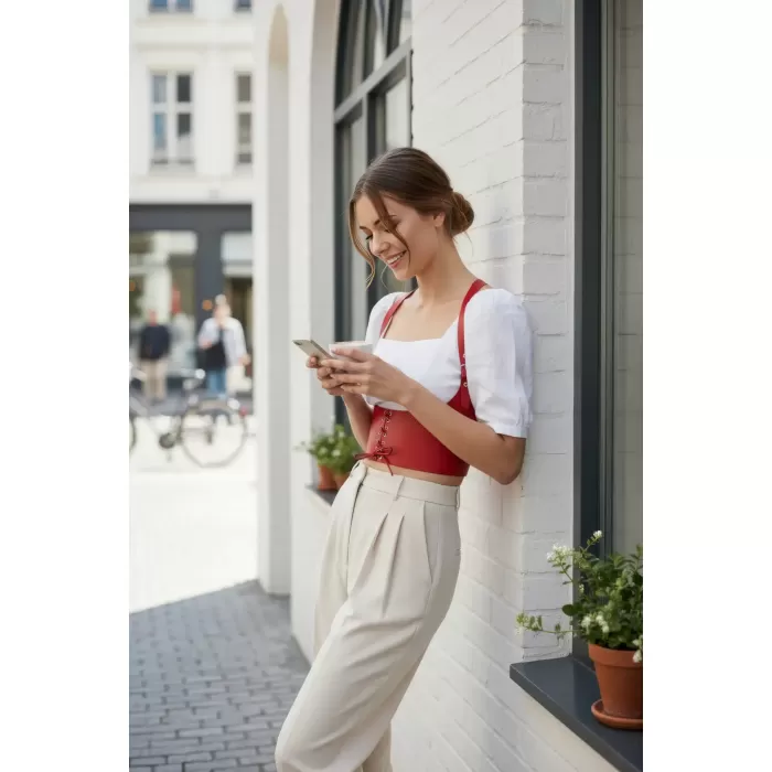 Kırmızı Kadın Kemer Bağcıklı Korse Detaylı Geniş Bel Aksesuarı - APFT855