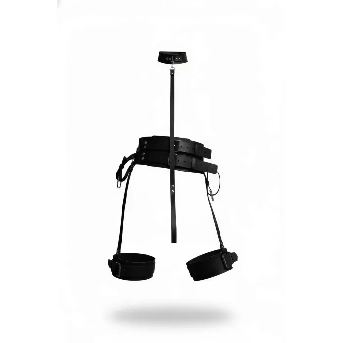 Siyah Harness Takım Deri Boyunluklu Bacak Manşetli - APFT869