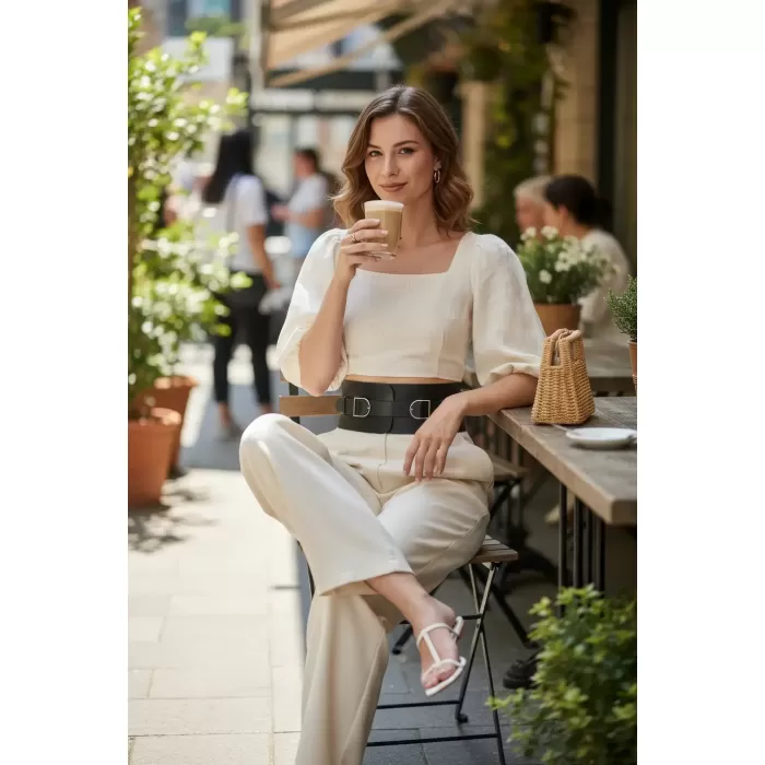 Siyah Kadın Kemer Kalın D Halka Tokalı Bel Aksesuarı - APFT875