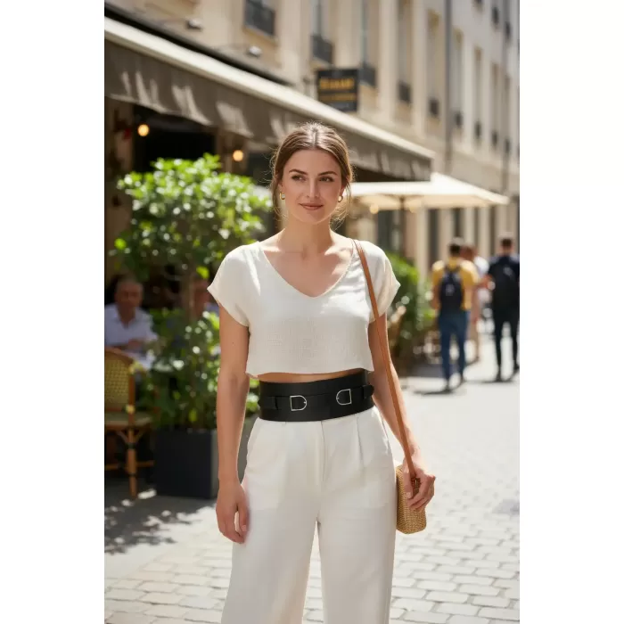 Siyah Kadın Kemer Kalın D Halka Tokalı Bel Aksesuarı - APFT875