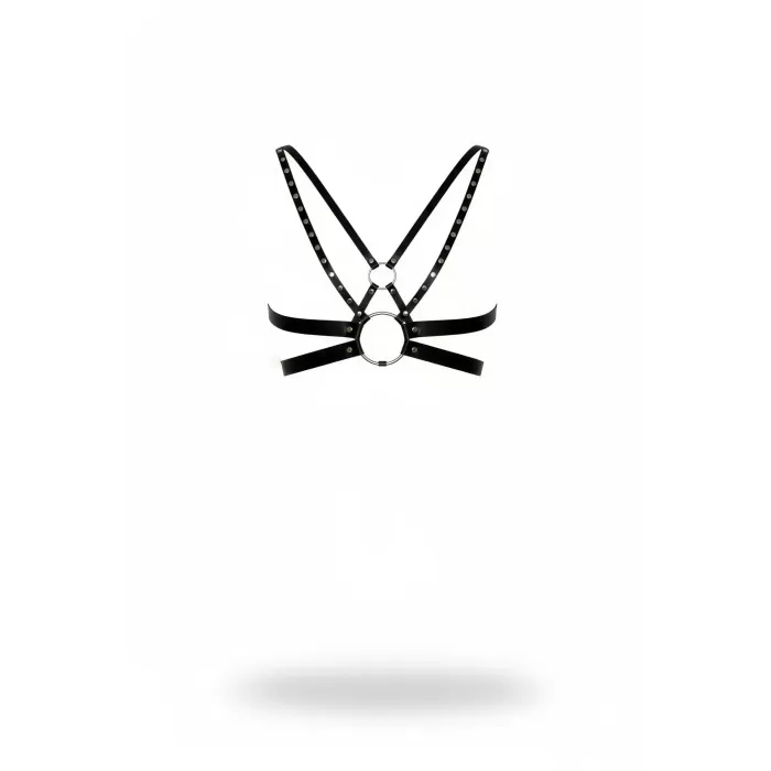 Siyah Kadın Kemer Deri Zımbalı Göğüs Aksesuarı - APFT884