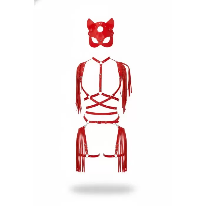 Kırmızı Etek Deri Püsküllü Vücut Aksesuarı Seti - APFT892