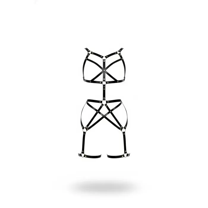 Siyah Body Harness Suni Deri Tam Vücut Çapraz Bağlamalı - APFT894