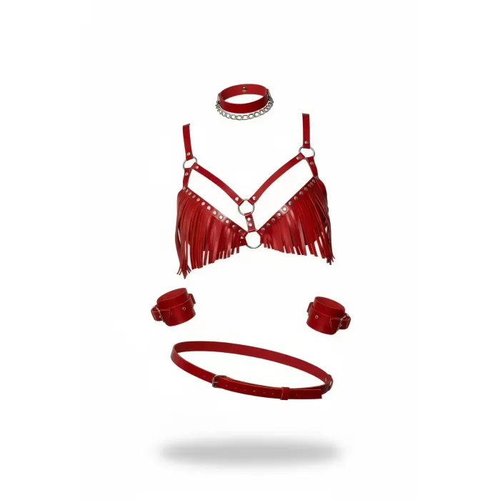 Kırmızı Harness Takım Püskül Detaylı Metal Halka - APFT896