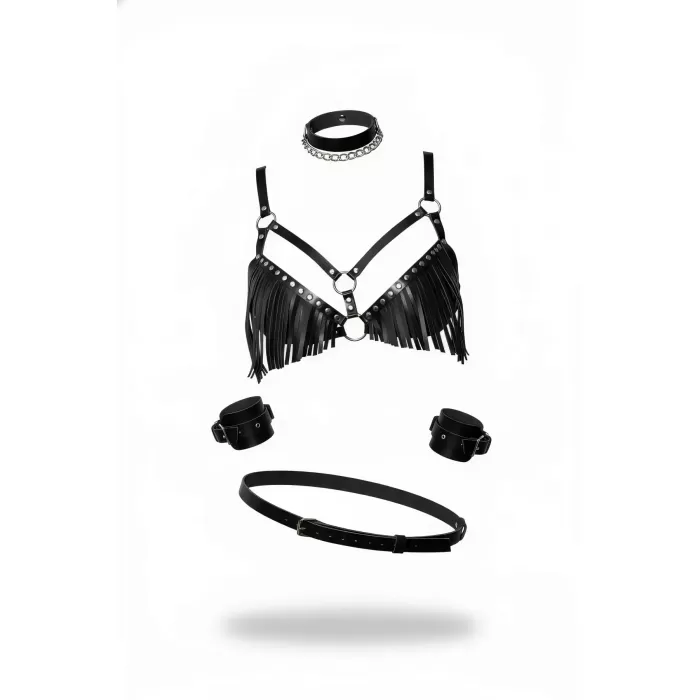 Siyah Harness Takım Püsküllü Zımbalı Halka Detaylı - APFT896