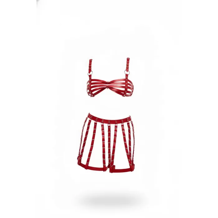 Kırmızı Etek Suni Deri Etek Çok Bantlı Mini Etek - APFT899