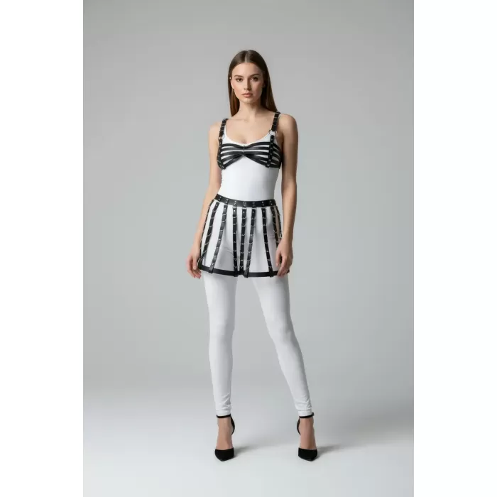 Siyah Etek Suni Deri Etek Şerit Detaylı Etek Mini Etek Boy - APFT899