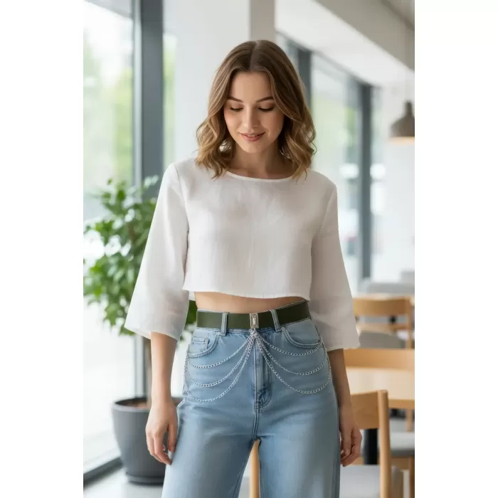 Haki Kadın Kemer Çok Katmanlı Zincir Detaylı - APFT904